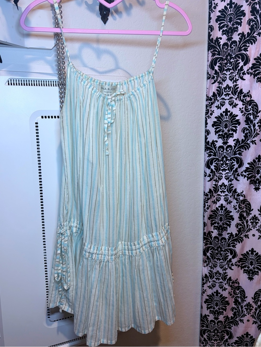 Vintage Paul & Joe white/cream/blue/metallic silver stripes flowy dress/ top